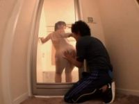Big Ass Fitness Instructor In Shower Cabin Fooling Around With Gym Boy Until She Gets Fucked